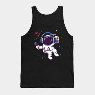 Cute Astronaut Listening Music With Boombox Cartoon Tank Top